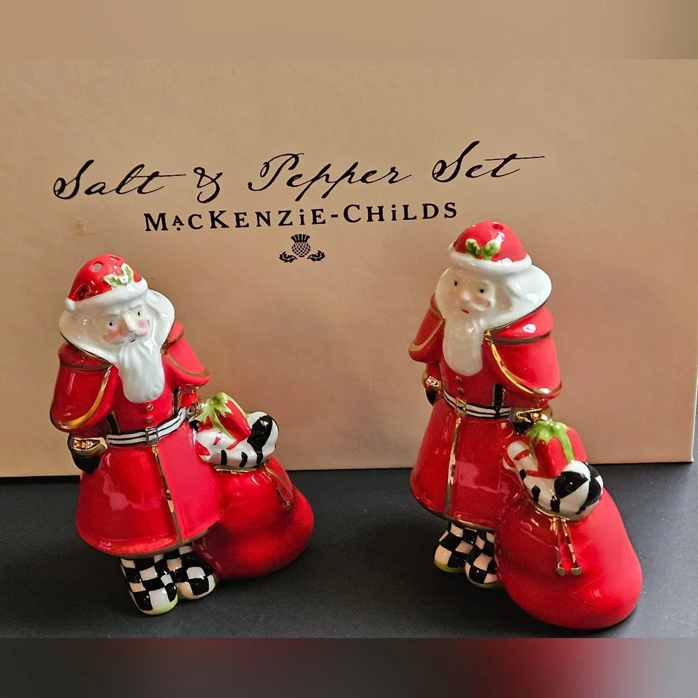 Mackenzie Childs Santa Salt and Pepper Shakers - Picture 1 of 9